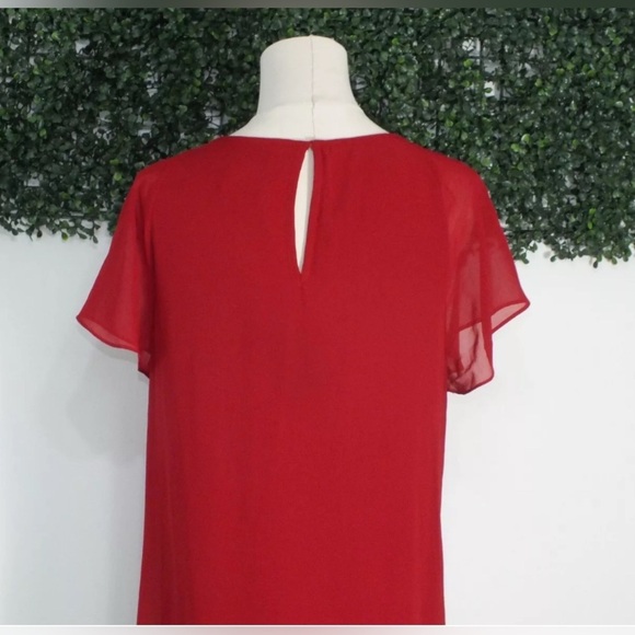 Adrianna Papell Red Chiffon Ruffle-Front Shift Dress Size Medium - Picture 4 of 12